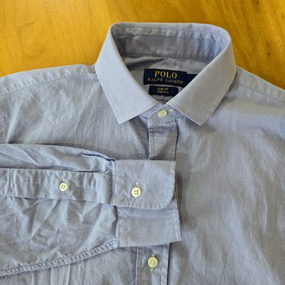Polo Ralph Lauren Men's Slim Fit Stretch Button Up Dress‎ Shirt Blue Sz 14.5 37